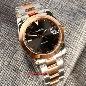 Reloj automático para hombre 36 mm Bliger esfera negra oro rosa cristal zafiro Japón NH35A - Imagen 1 de 11
