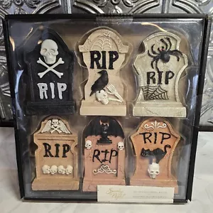 Spooky Night Set of 6 Halloween Tombstones Gravestone Graveyard 5" RIP Resin NEW - Picture 1 of 9