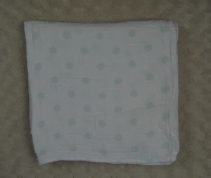 Swaddle Designs Green Polka Dots Baby Swaddle Blanket White Muslin Cotton - Picture 1 of 8