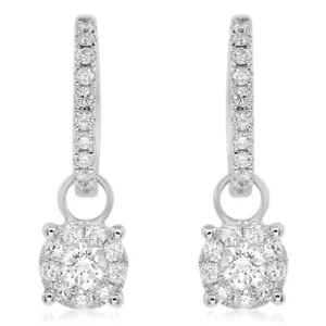 14K WEISSGOLD PAVE DIAMANT BAUMELNDE TROPFEN CLUSTER ILLUSION UNSICHTBARE OHRRINGE - Bild 1 von 1