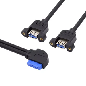 5Gbps USB 3.0 Dual Ports Female to 19/20Pin Header Screw Mount Angled Type Cable - Picture 1 of 10