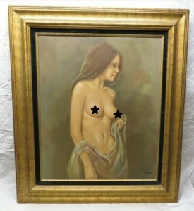 VINTAGE 1960'S? LARGE OIL NUDE PINUP STYLE PORTRAIT PAINTING SIGNED LORENZ - Picture 1 of 9
