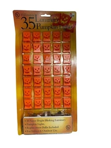 Vintage Halloween Orange Mini Pumpkin Lights Strand 35 Ct Bulbs Indoor Outdoor - Picture 1 of 6