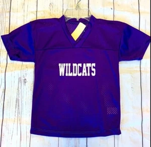 Childs Purple & White Wildcats Logo Mesh Football Uniform All Sport Jersey NWT - Picture 1 of 2