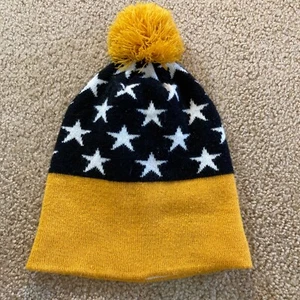 KB Ethos Pom Style Beanie Winter Hat Yellow Blue One Size Acrylic Pom Ball - Picture 1 of 9