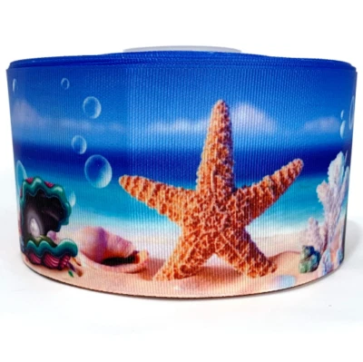 GROSGRAIN ленты 5/8", 7/8", 1,5", 3" морской звезды рыбы океана моря пляж волны напечатано - Изображение 1 из 2