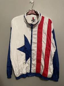 Vtg Active Exposure Jacket Windbreaker American Flag Blue Red Men's L 90s (E235) - Picture 1 of 7