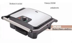 PIASTRA ELETTRICA BISTECCHIERA ZEPHIR ACCIAIO GRILL GRIGLIA ANTIADERENTE 2000W - Foto 1 di 1