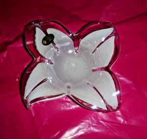 Murano White Crystal w/ Clear Base Glass Flower Pedal Bowl Made in Italy GUC - Picture 1 of 2