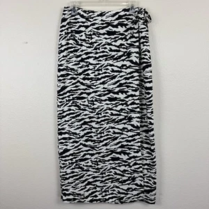 Vintage Jones New York Sport Zebra Print Linen Wrap Maxi Skirt Black Ivory 10 - Picture 1 of 15