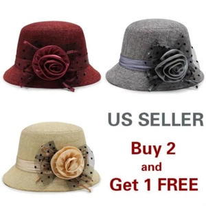 Women Ladies Cloche Tea Party Elegant Bow Fedora Wide Brim Church Derby Top Hat - Picture 1 of 8