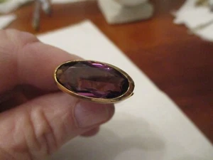 Antique Victorian gold filled pocket watch Fob with large purple stone faceted - Picture 1 of 5
