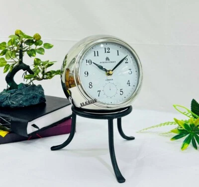 Reloj de Mesa Náutico Plata y Aluminio Negro, Reloj Redondo Plateado con Sta Negro Foto 1 de 4