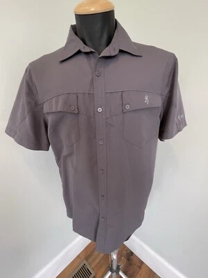 Browning Tech Gray Short Sleeve Button Shirt Men's Sz M Light Outdoor - Image 1 of 4