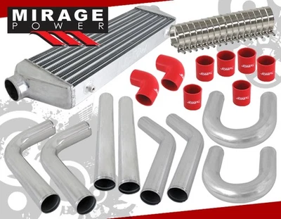Universal Diy - Turbo Intercooler + Piping Kit Polished + Red Coupler + T-Clamps - Image 1 of 4
