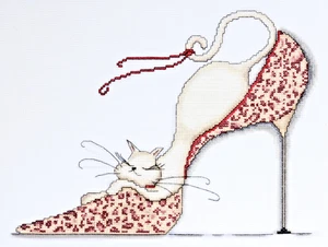 Cross Stitch Kit ~ Design Works Fashionista Leopard Shoe Kitty Cat #DW2553 - Picture 1 of 4