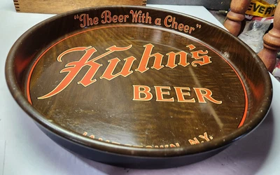РЕДКИЙ ВИНТАЖНЫЙ РЕКЛАМНЫЙ ПИВНОЙ ПОДНОС KUHNS JAMESTOWN NY 1936 - Изображение 1 из 4