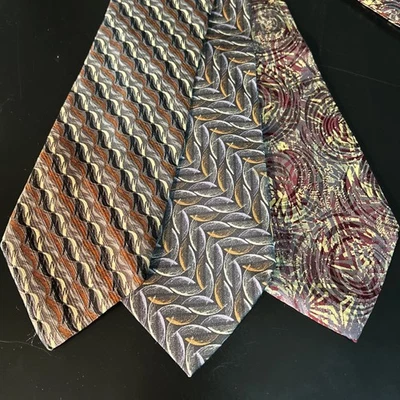 JHANE BARNES Mens Silk Necktie Lot Of 3 Designer Geo - Image 1 of 4