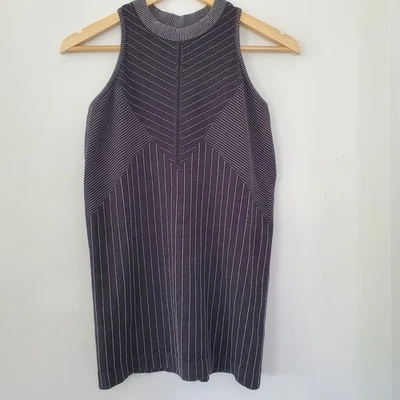 ATHLETA XL Ribbed Racerback Black Gray Stripe Tank Athletic Knit Stretch Sojourn - Image 1 of 4
