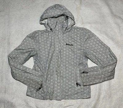 BENCH Lightweight Hideaway Hood Zip Front Jacket White /Black Geometric Print XL - Image 1 of 4