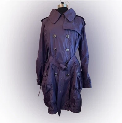 Burberry London Waterproof Trench Coat Nylon Raincoat Deep Purple Removable Hood - Image 1 of 4