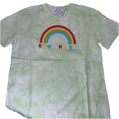 Lands' End Kindness Rainbow T-Shirt Sz L (10-12) 100% Cotton Grn/Yellow Tie Dye - Image 1 of 4