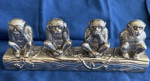 Godinger Silver Plated Set of 4 Wise Monkeys Salt and Pepper Shakers New - Picture 1 of 9