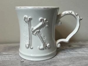 Pier 1 Imports Earthenware Elizabeth Mug Letter K Monogram Tea Coffee Mug Cup - Bild 1 von 6