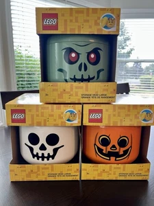 NIB LARGE LEGO Halloween Storage Heads Bundle Zombie/Skeleton/Pumpkin Lot of 3 - Picture 1 of 13