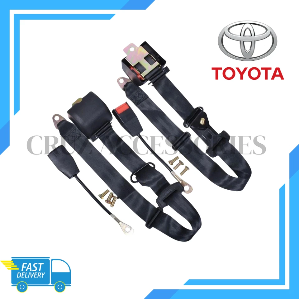 Par de cintos de segurança pretos para todos Toyota carro ajustável 3 pontos - Imagem 1 de 4