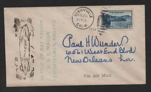 US 1934 GRAF ZEPPELIN FLIGHT MACON SUNNYVALE, CALIFORNIA TO NEW ORLEANS, LA. - Picture 1 of 2