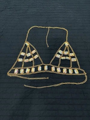 Women Bikini Chest Bra Top Rhinestone Body Chain Jewelry Lingerie Faux Crystal - Image 1 of 4
