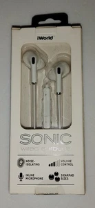 Auriculares iWorld Sonic blancos con cable con micrófono en línea y control de volumen nuevos - Imagen 1 de 4