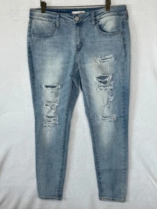 Pantalones de mezclilla para mujer SO talla 15/32 lavado claro tiro bajo jegging elásticos desgastados - Imagen 1 de 16