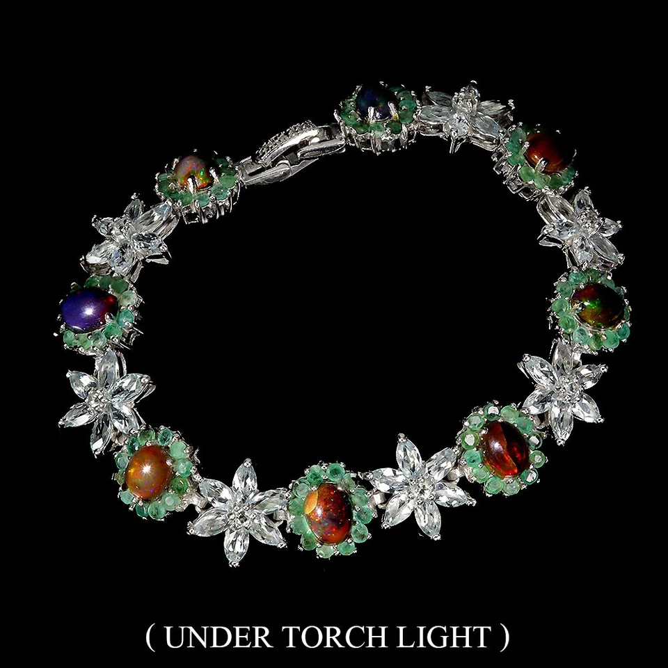 925 Sterling Silber Armband Oval Schwarz Opal 8x6mm Aquamarin Smaragd Edelstein - Bild 1 von 4