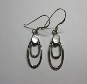 Vintage STERLING SILVER & MOTHER OF PEARL Drop, Dangle EARRINGS - Bild 1 von 3