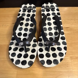 Coach New York Sandals Women's Shoes Size 8 Polka Dots Black Thongs Flip Flops - Picture 1 of 7