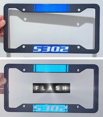 Reflective Blue S302 Metal Carbon Fiber Look License Plate Frame - Image 1 of 4