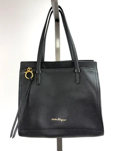 Ferragamo Grained Black Leather Top Handle AMY Tote Satchel Medium - Picture 1 of 12