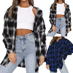 Womens Long Sleeve Button Down Plaid Flannel Shirt Great for Home and Leisure - Picture 1 of 32