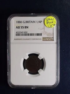1886 Great Britain Farthing NGC AU55 BN 1/4P Coin PRICED TO SELL NOW! - Picture 1 of 4