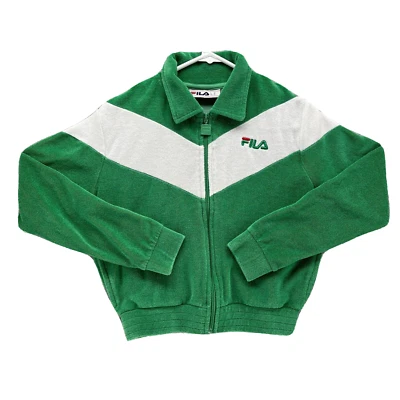FILA Sudadera Niños Extra Pequeña Verde Blanca Cremallera Completa Suéter Bolsillos Niños Jóvenes Foto 1 de 4