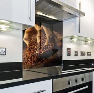 PARED POSTERIOR DE COCINA protección contra salpicaduras cocina vidrio templado pared posterior café frijoles marrón - Imagen 1 de 3