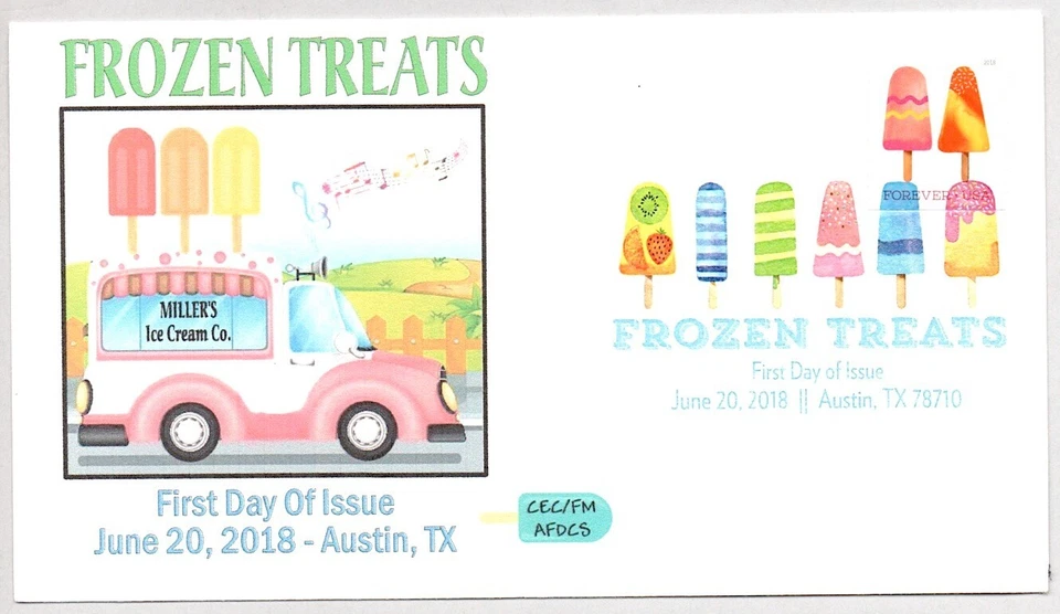 #5294 FROZEN TREATS POPSICLES PINK WITH TWO ZIG ZAGS STAMP, COLOR CANCEL FDC - Image 1 of 1