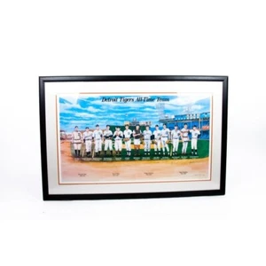 Detroit Tigers All Time Team Lithograph Signed Framed COA 1999 Nine Autographs - Picture 1 of 8