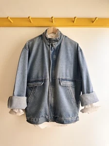 Vintage 80s CACHAREL stonewash denim trucker jacket jean spring bomber L - Picture 1 of 8