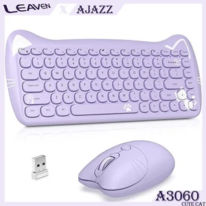 AJAZZ A3060 2.4G Wireless Retro Cute Cat Keyboard&Mouse Set,84 Keys,for Mac PC - Picture 1 of 17