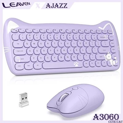 AJAZZ A3060 2.4G Wireless Retro Cute Cat Keyboard&Mouse Set,84 Keys,for Mac PC - Image 1 of 4