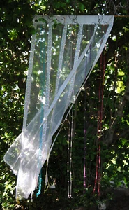 ORGANZA TÜRVORHANG GARDINE WEISS BUNTE PERLENBÄNDER+SATINBÄNDER PUNKTE 90x200 cm - Bild 1 von 3