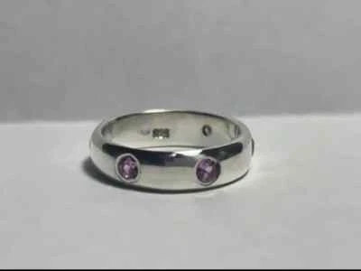 Handmade size 7 ring with 6 3mm lab grown pink tourmaline flushset 925 Silver - Image 1 of 4
